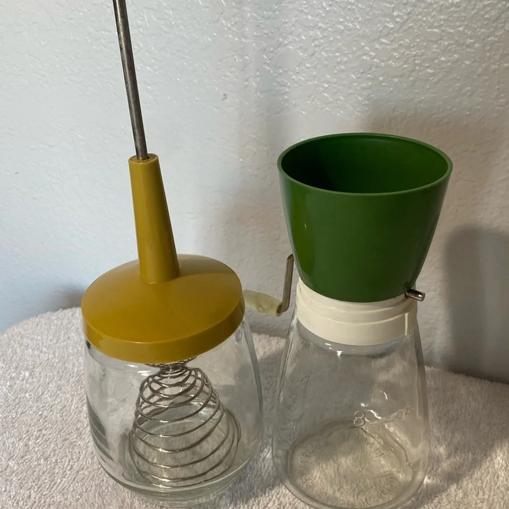 Retro Yellow and Green Glass Kitchen Tools Set